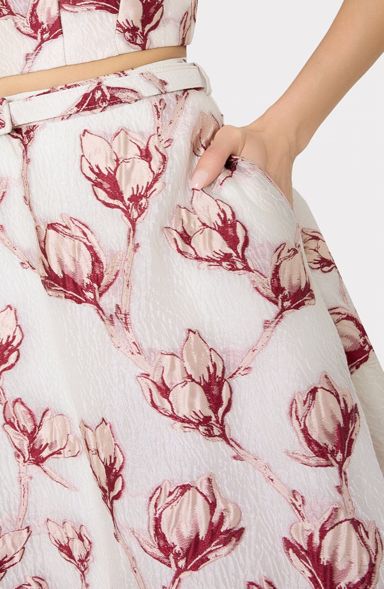 Milly Noella Belted Textured Floral Maxi Skirt, Alternate, color, Pink/ White