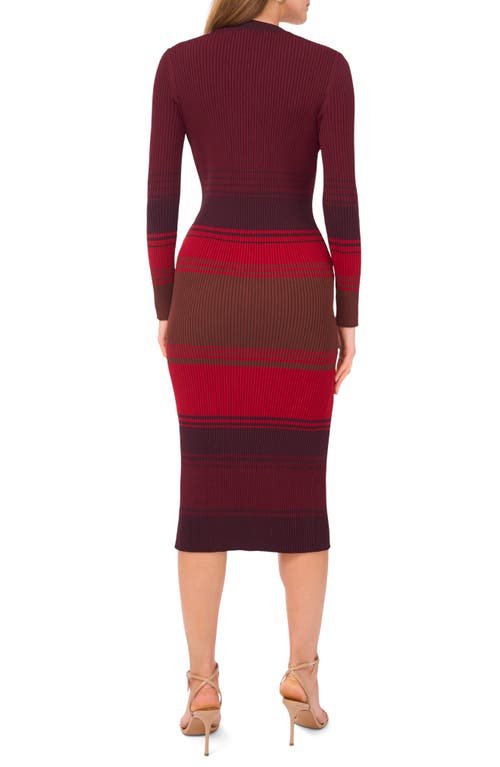 1.state Stripe Long Sleeve Button Front Sweater Dress In Burgundy