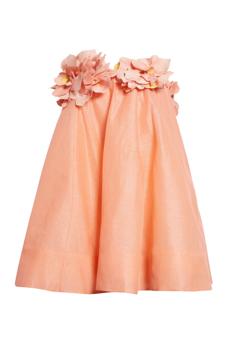 Natura Floral Appliqué Strapless Linen & Silk Minidress, Alternate, color, CORAL