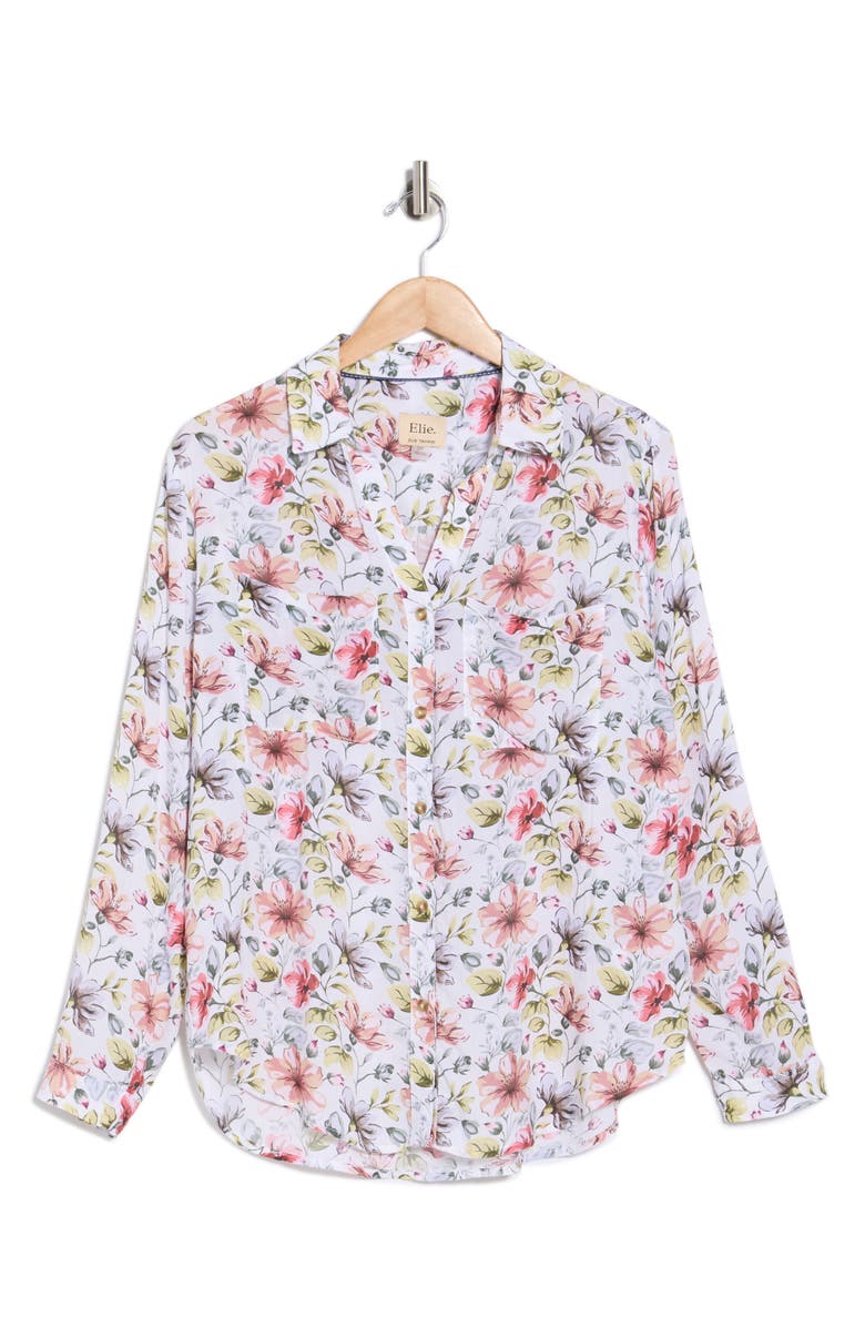 ELIE ELIE TAHARI Floral Button-Down Shirt, Alternate, color, Sketched Blossoms