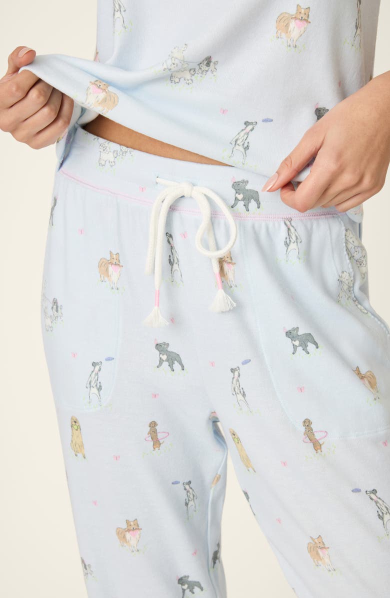 PJ Salvage Bark Park Peached Jersey Pajamas, Alternate, color, Blue Ice