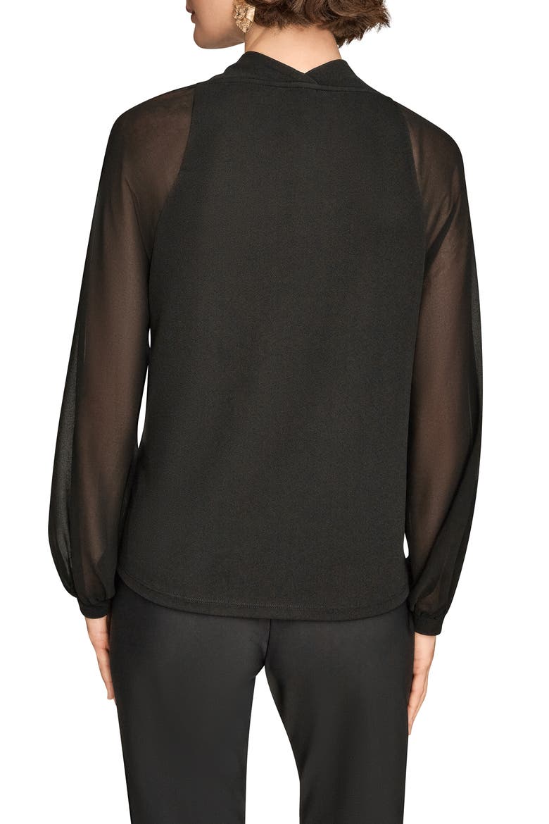 Sheer Sleeve Cowl Neck Top, Alternate, color, BLACK