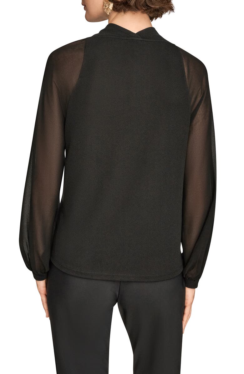 Donna Karan New York Sheer Sleeve Cowl Neck Top, Alternate, color, Black