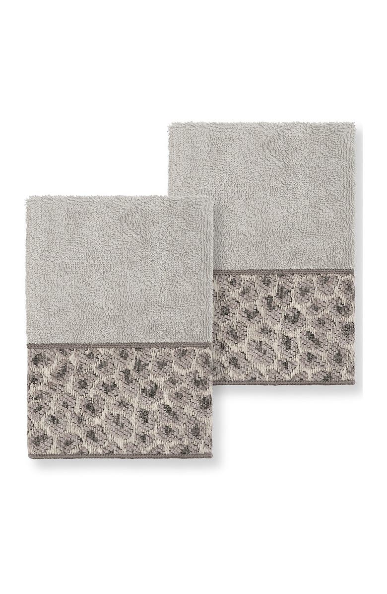 Linum Home Textiles Spots Embellished Washcloth - Set of 2 - Light Grey, Main, color, Light Grey