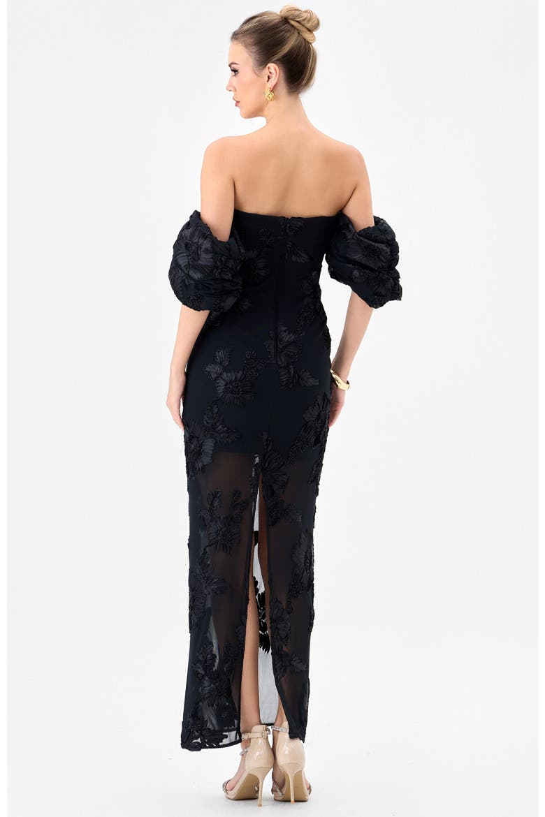 Sirenne Puff Sleeve Midaxi, Alternate, color, BLACK