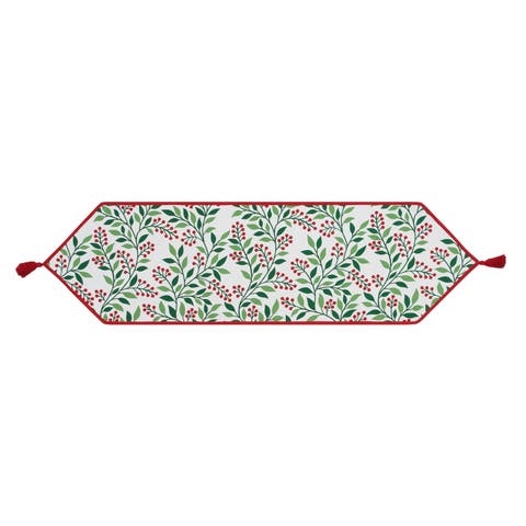 Holly Berry Botanical Christmas Tabletop Runner 14" x 51"
