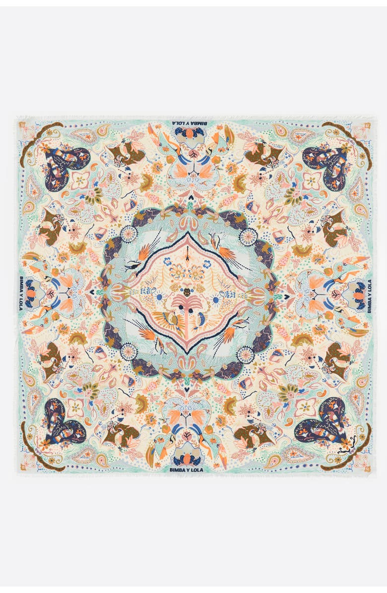 Bimba y Lola Birds Circular Composition Shawl, Main, color, Blue