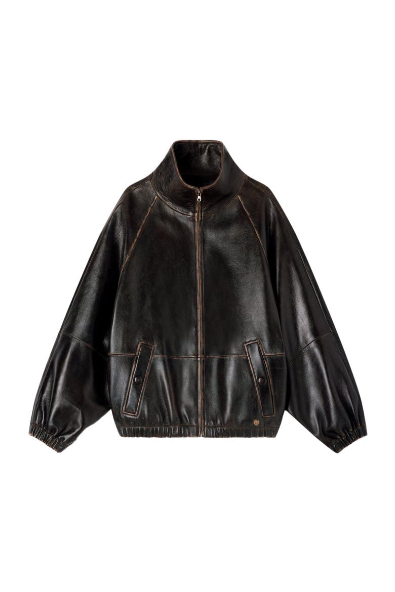 Distressed leather jacket, Alternate, color, Brown