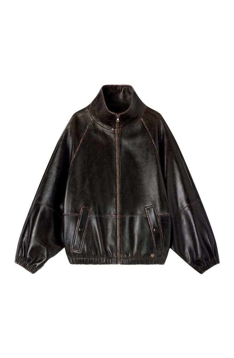 SANDRO Distressed leather jacket, Alternate, color, Brown
