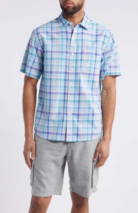 Sky Ripple Check Short Sleeve Button-Up Shirt