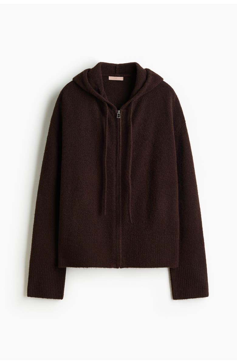 H&M Knitted Zip-through Hoodie, Main, color, Dark Brown
