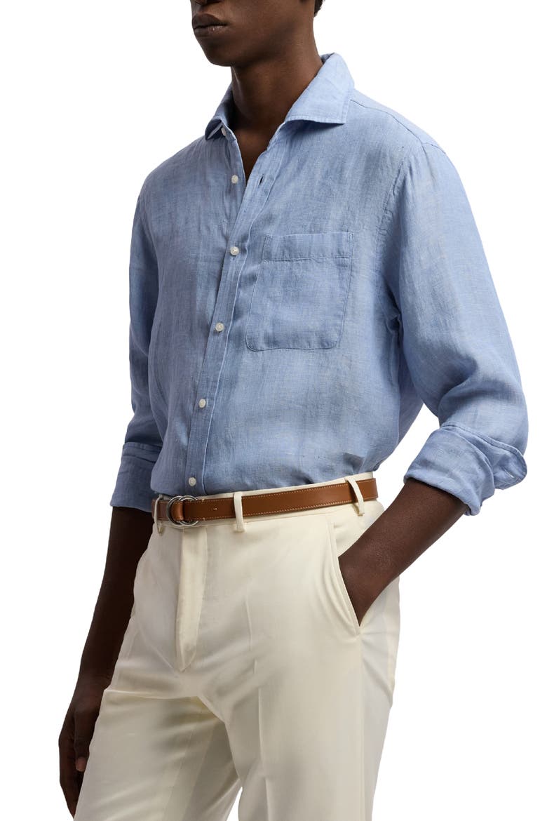 Lightweight Linen Chambray Button-Up Shirt, Alternate, color, INFINITY BLUE