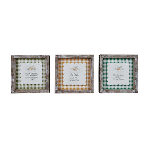 MDF and Wood Framed Signs Garden Set of 3 Multicolored for Spring Wall and Entryway Decor