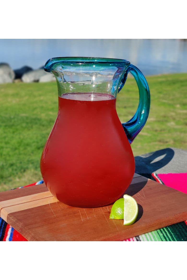 Rim & Handle Glass Pitcher, Alternate, color, Aqua