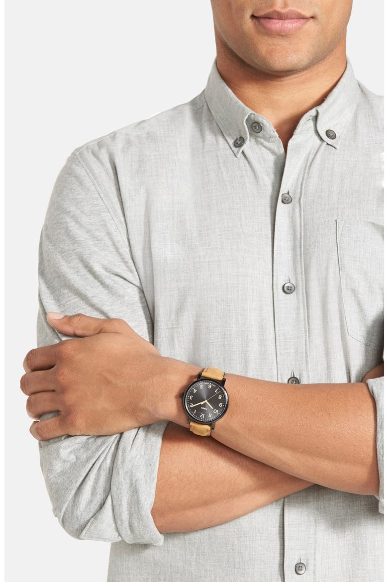 'Easy Reader' Leather Strap Watch, 42mm, Alternate, color, BROWN
