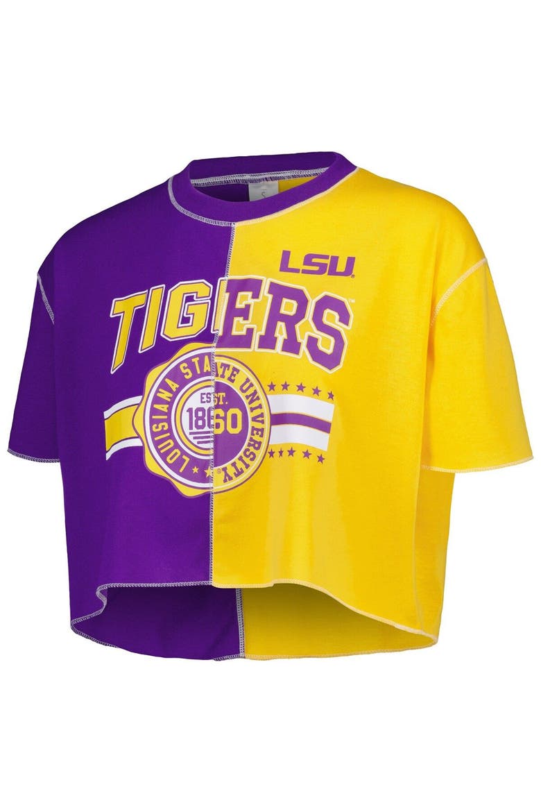 Women's ZooZatz Purple/Gold LSU Tigers Colorblock Cropped T-Shirt, Alternate, color, Purple