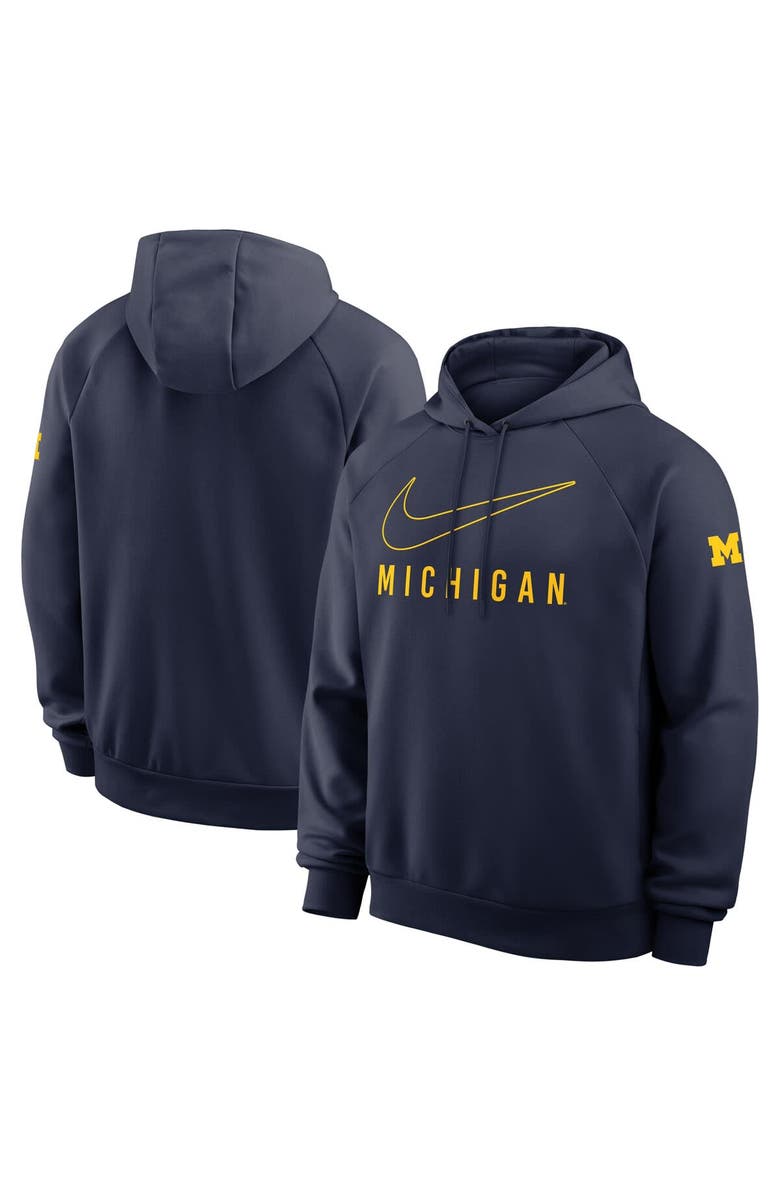 Nike Men's Nike Navy Michigan Wolverines Premium Raglan Performance Pullover Hoodie, Alternate, color, Navy