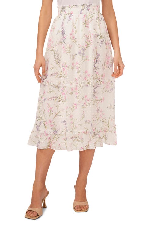 Floral Print Chiffon Midi Skirt
