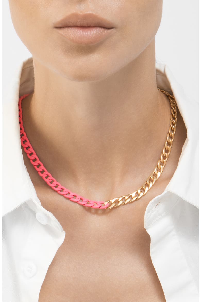 14K Gold Plate Two-Tone Neon Curb Chain Necklace, Alternate, color, PINK