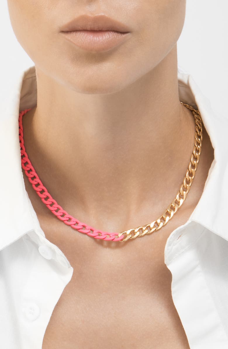 Adornia 14K Gold Plate Two-Tone Neon Curb Chain Necklace, Alternate, color, Pink