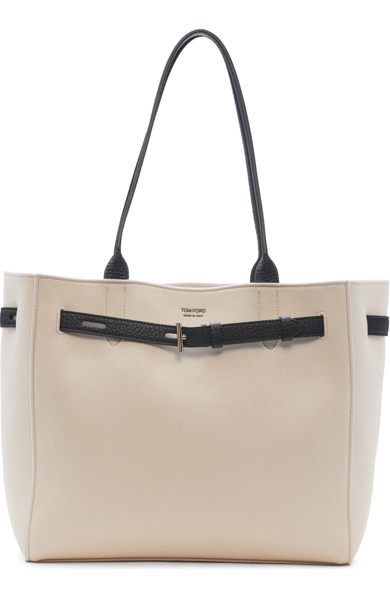 TOM FORD Medium Audrey Canvas Tote, Main, color, Ecru/ Black