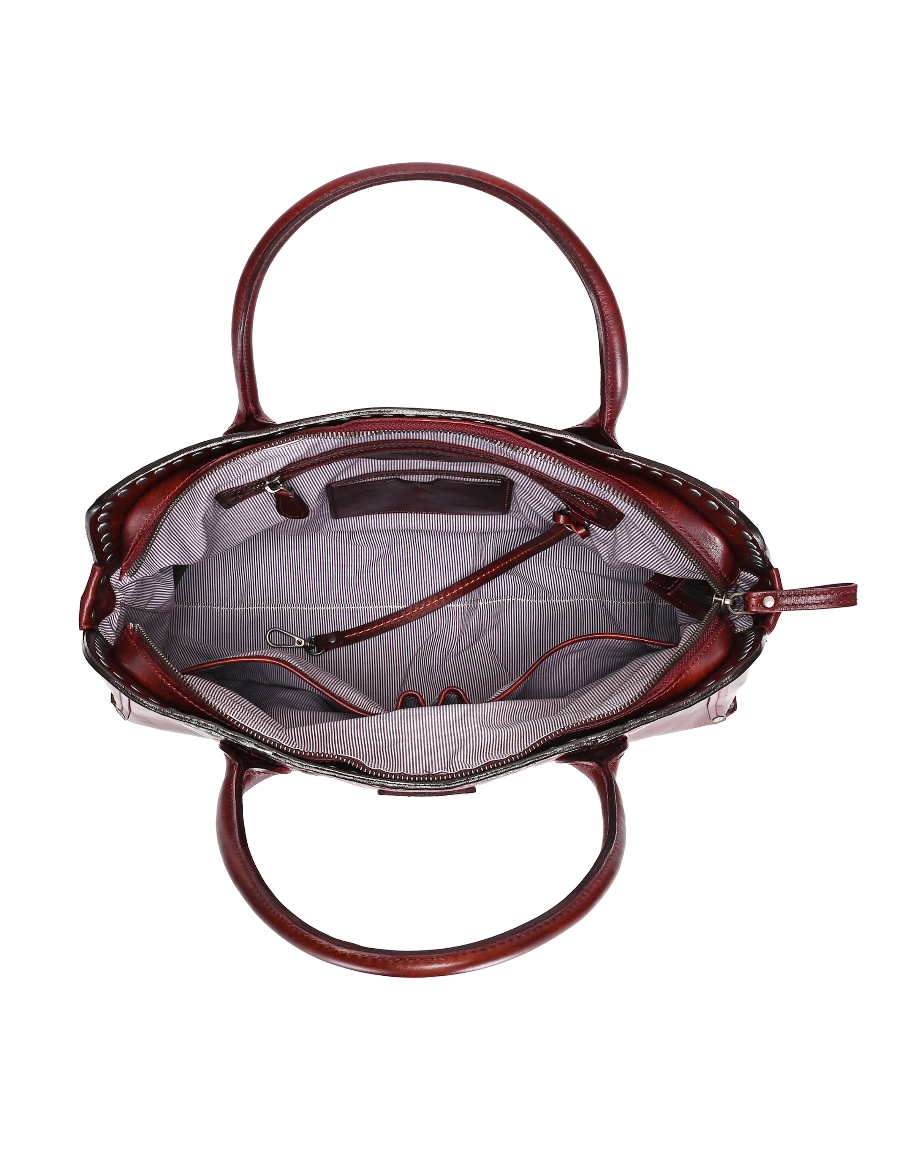 Soul Stud Genuine Leather Structured Satchel, Alternate, color, Rusty Red