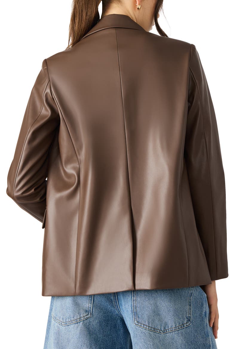 Faux Leather Boyfriend Blazer, Alternate, color, CHOCOLATE