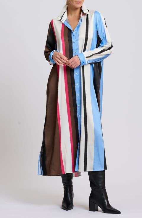 Mixed Stripe Long Sleeve Shirtdress