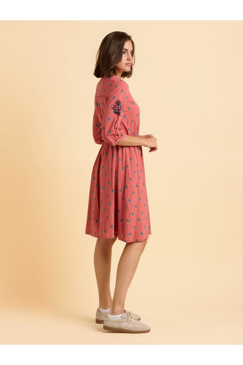 Rolling 3/4 Sleeve Round Neck Midi Dress, Alternate, color, Pink