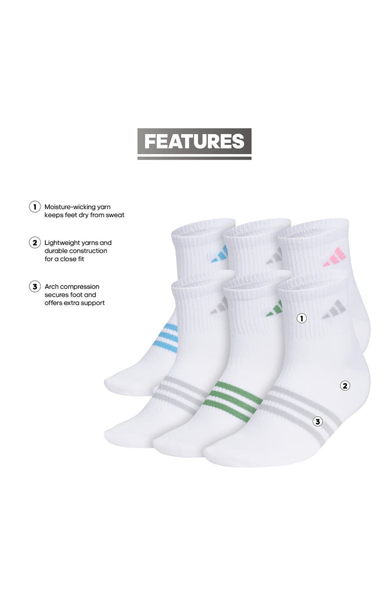 adidas 6-Pack Superlite Quarter Performance Socks, Alternate, color, White