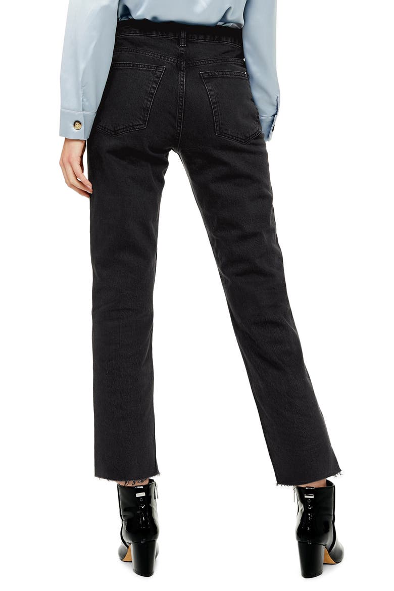 High Waist Split Hem Straight Leg Jeans, Alternate, color, WASHED BLACK
