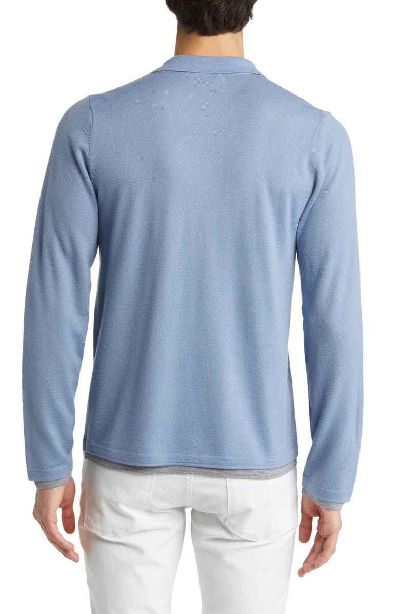 Vince Double Layer Long Sleeve Merino Wool Polo Sweater, Alternate, color, Pacific Blue/ Heather Grey