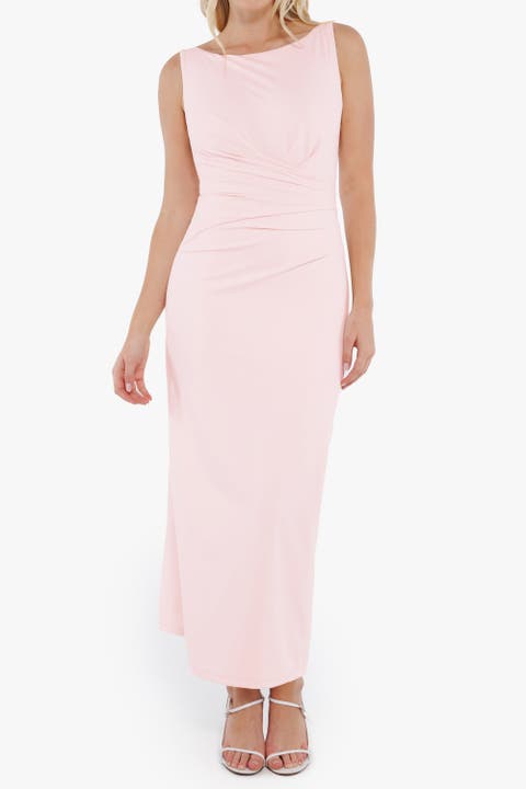 Elegant Boatneck Draped Snatched Sculpting Maxi Shapewear Dress