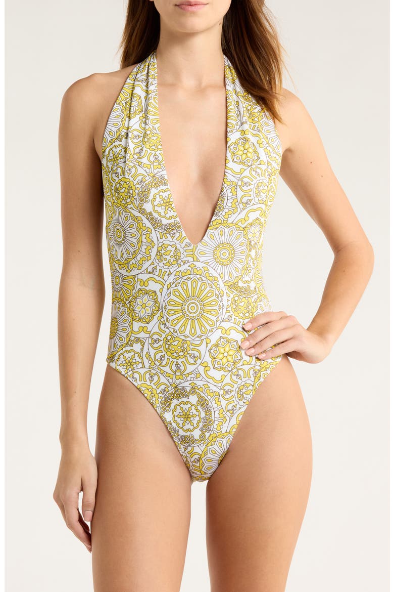 Lorela Halter One-Piece Swimsuit, Main, color, SUNGLOW COMBO