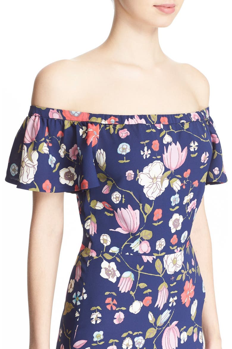 Off the Shoulder Floral Print Dress, Alternate, color, BLACKBERRY