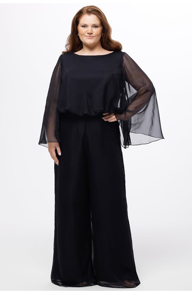 Celebrations by Sydney's Closet Scoop Neck Wide Leg Plus Size Jumpsuit with Sleeves, Main, color, Black