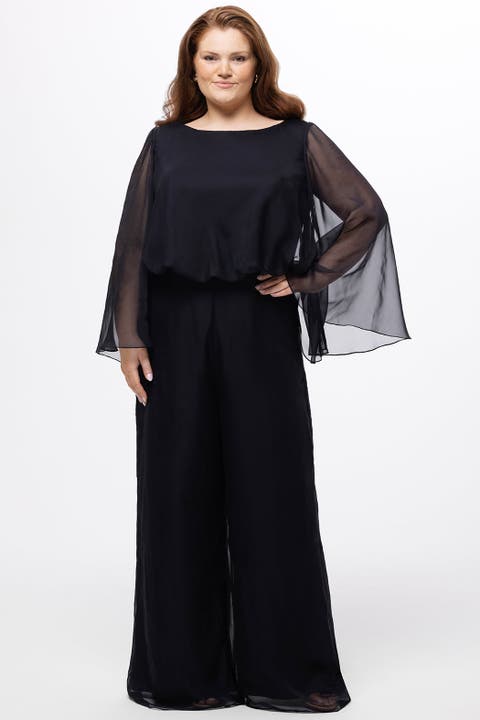 Scoop Neck Wide Leg Plus Size Jumpsuit with Sleeves