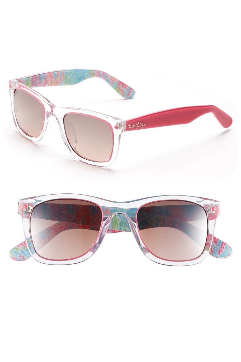 'Gabby' 49mm Retro Sunglasses, Main, color, CRYSTAL/ HIBISCUS