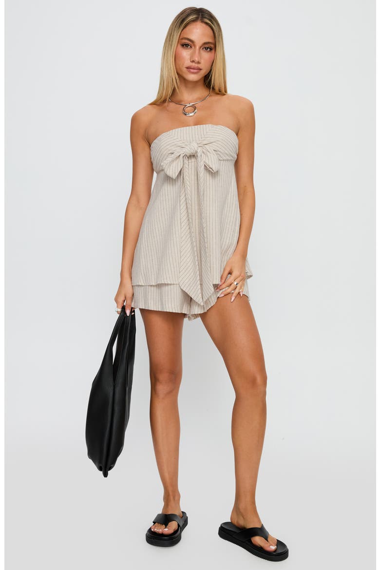 Jetsetter Stripe Strapless Romper, Alternate, color, BEIGE STRIPE
