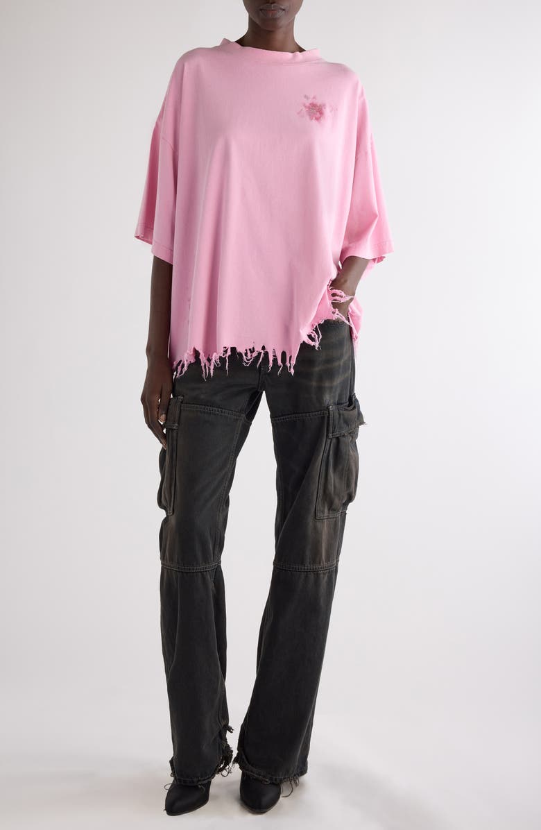 Balenciaga Nail Polish Distressed Crop Logo Graphic T-Shirt, Alternate, color, Baby Pink