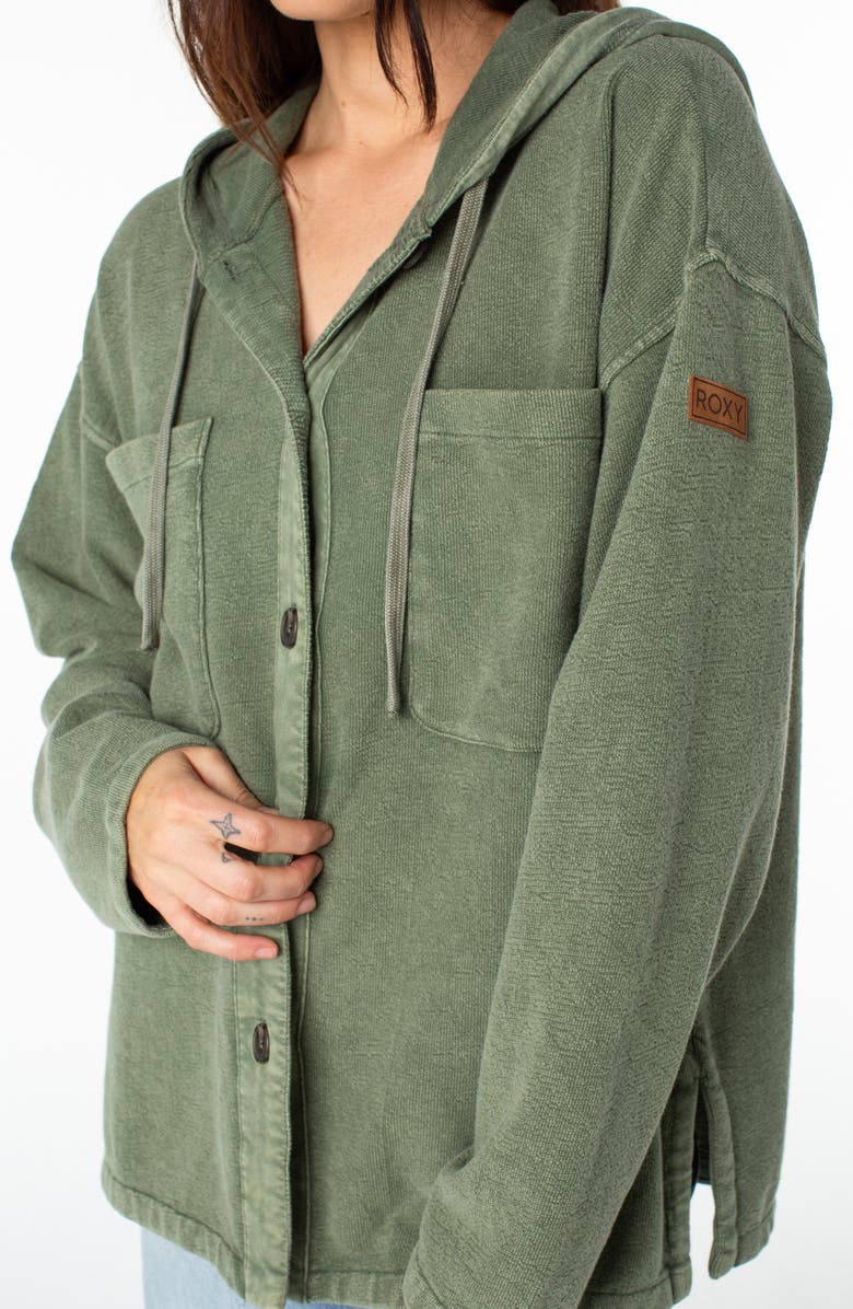 Roxy Clear Water Cotton Hooded Shacket, Alternate, color, 