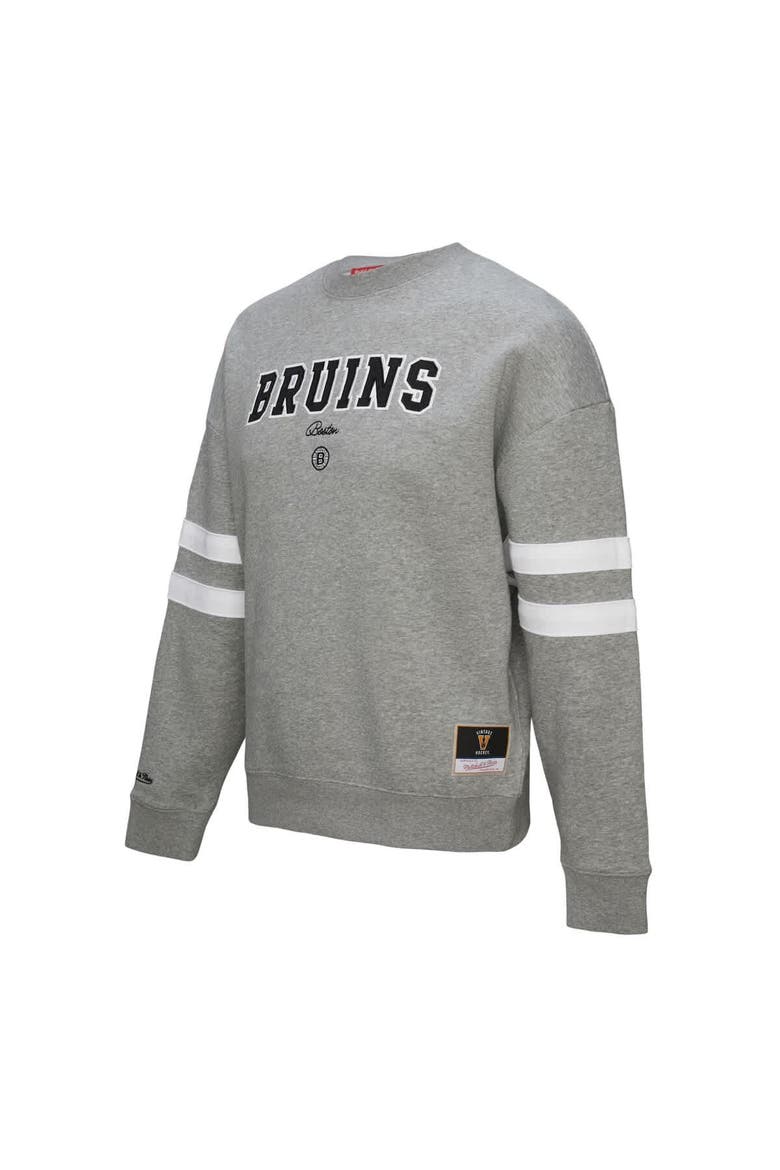 Women's Mitchell & Ness Heather Gray Boston Bruins Logo Lightweight Pullover Sweatshirt, Alternate, color, Heather Gray