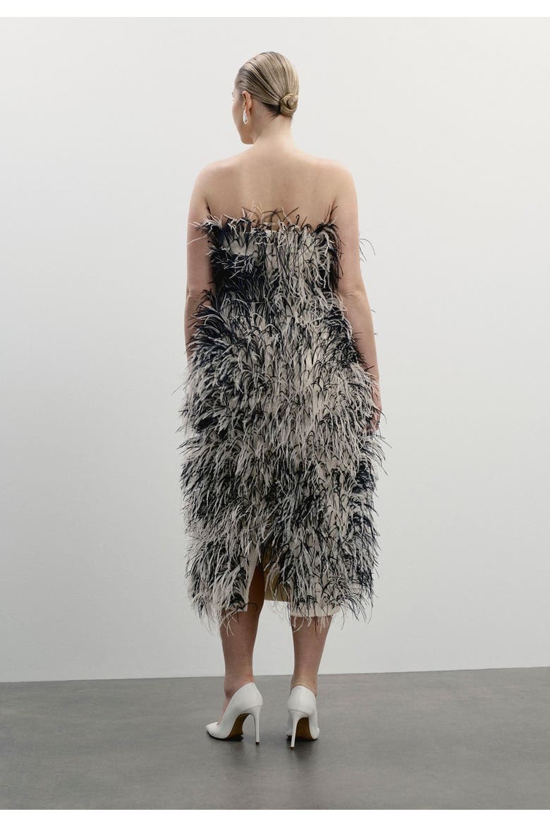 Ostrich Feather Strapless Maxi Dress, Alternate, color, BLACK AND CREAM