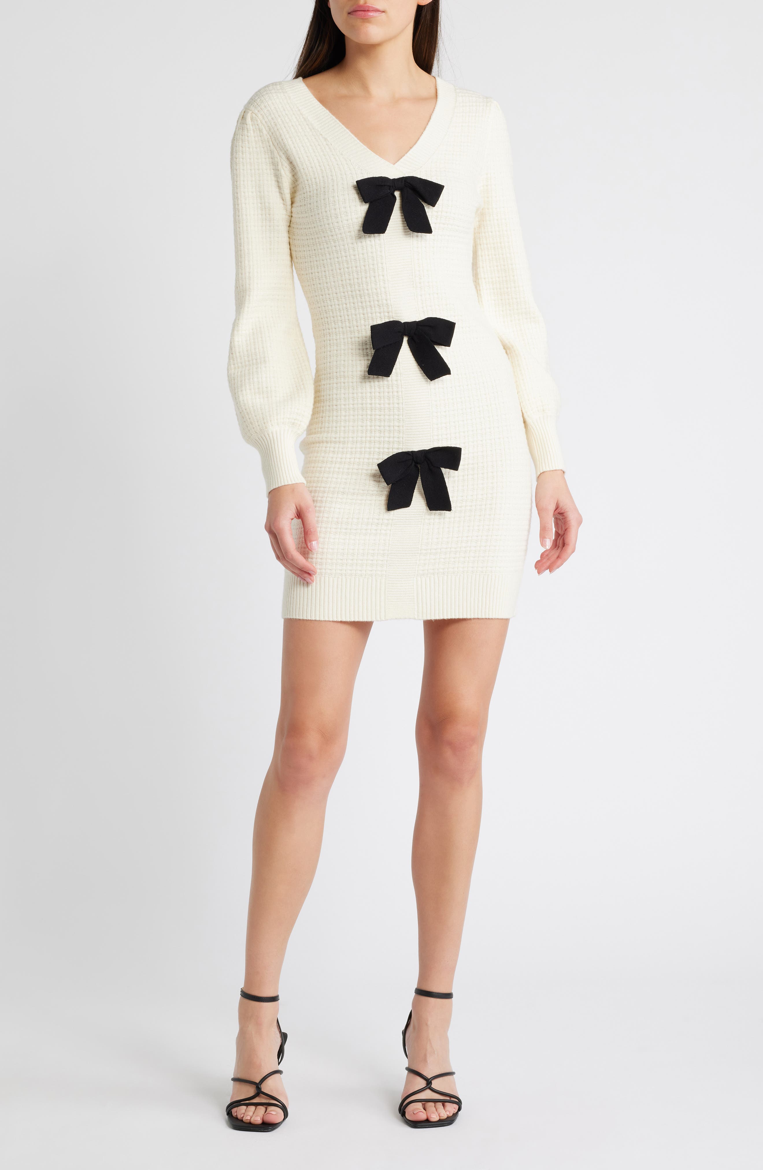 ZOE AND CLAIRE Bow Long Sleeve Sweater Dress