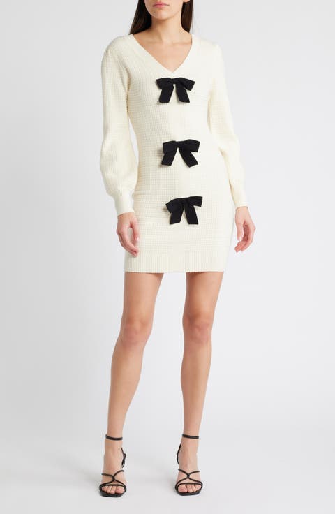 Bow Long Sleeve Sweater Dress