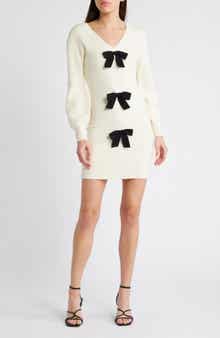 ZOE AND CLAIRE Bow Long Sleeve Sweater Dress