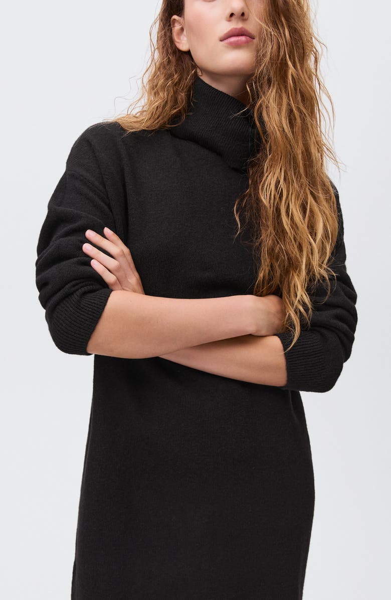 MANGO TEEN Turtleneck Long Sleeve Sweater Dress, Alternate, color, Black