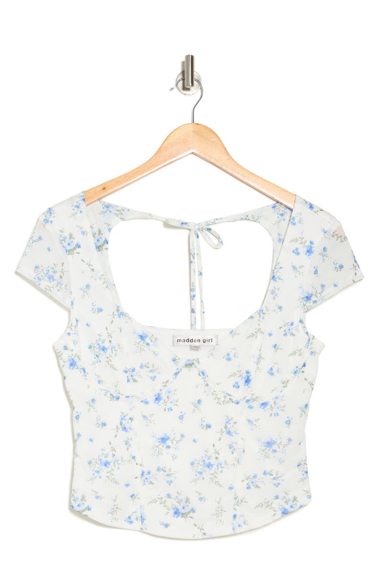 Madden Girl Cap Sleeve Corset Top, Alternate, color, White Combo