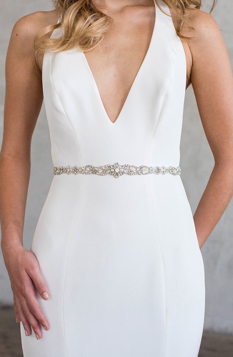 Brides & Hairpins Keva Crystal Sash, Main, color, 