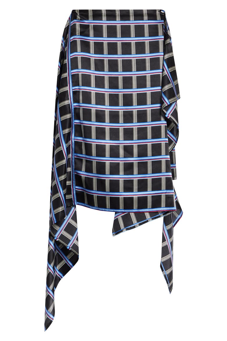 Check Asymmetric Silk & Cotton Skirt, Alternate, color, BLACK MULTI